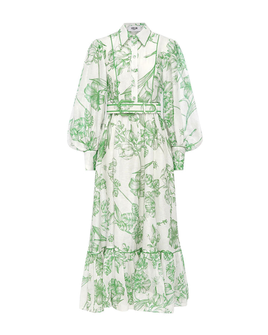 leo lin stephania midi dress green floral figure front