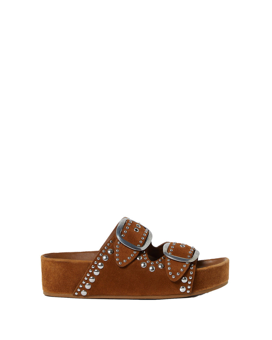 loeffler randall jack two band sandal with studs cacao silver casil brown sandals isolated