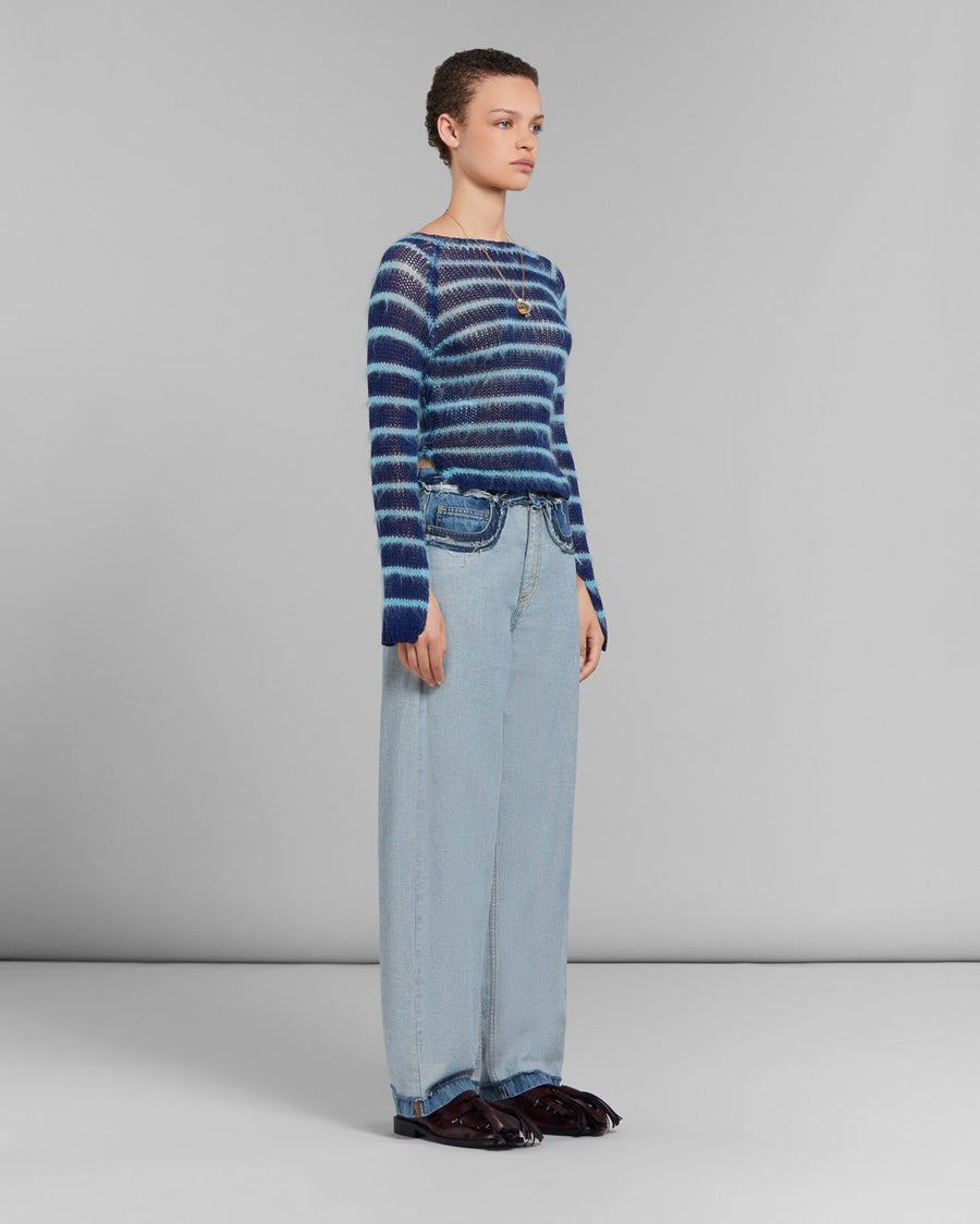 marni Blue Inside-Out Denim Carrot-Fit Jeans on figure side