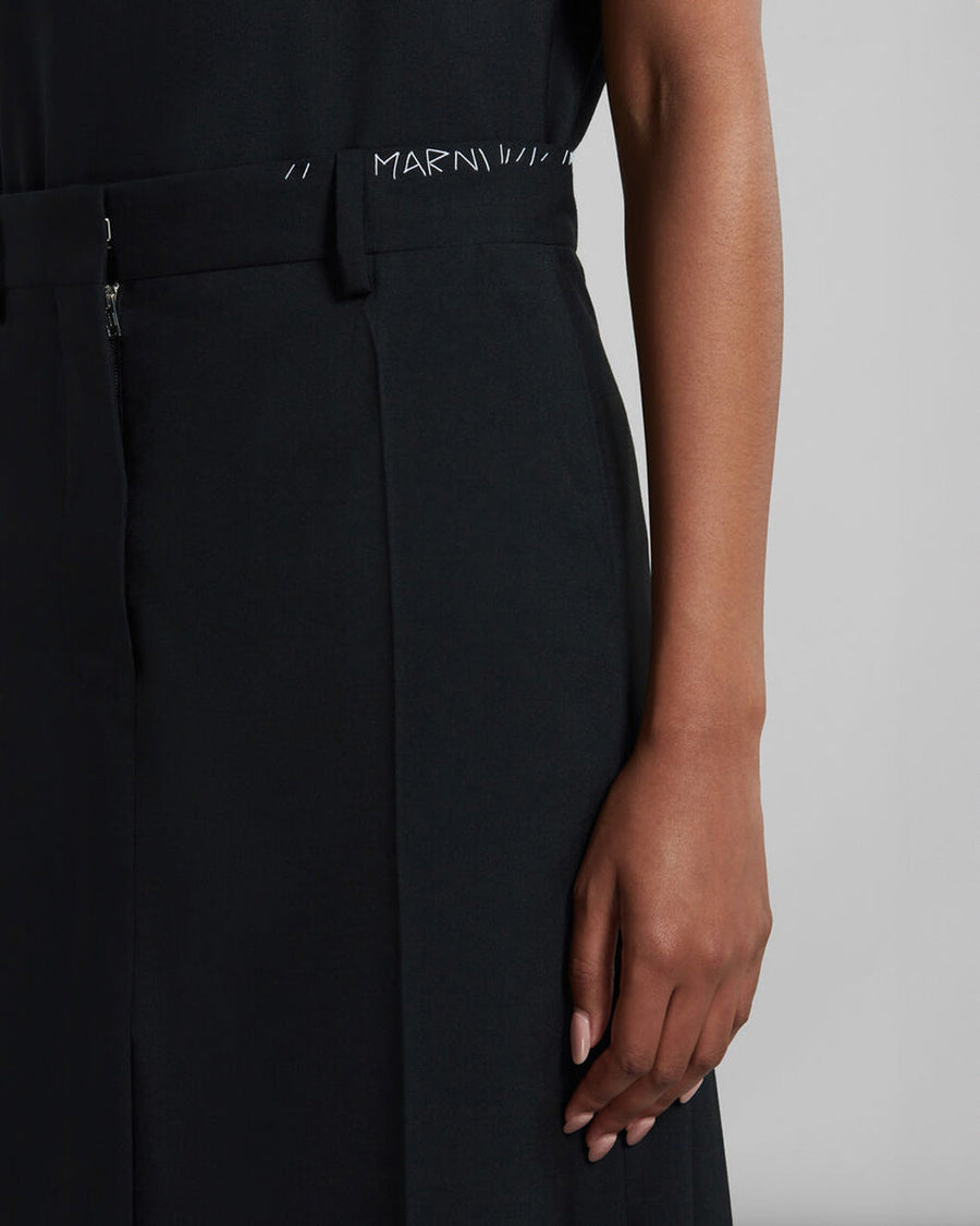 marni black tropical wool midi skirt on figure front detail