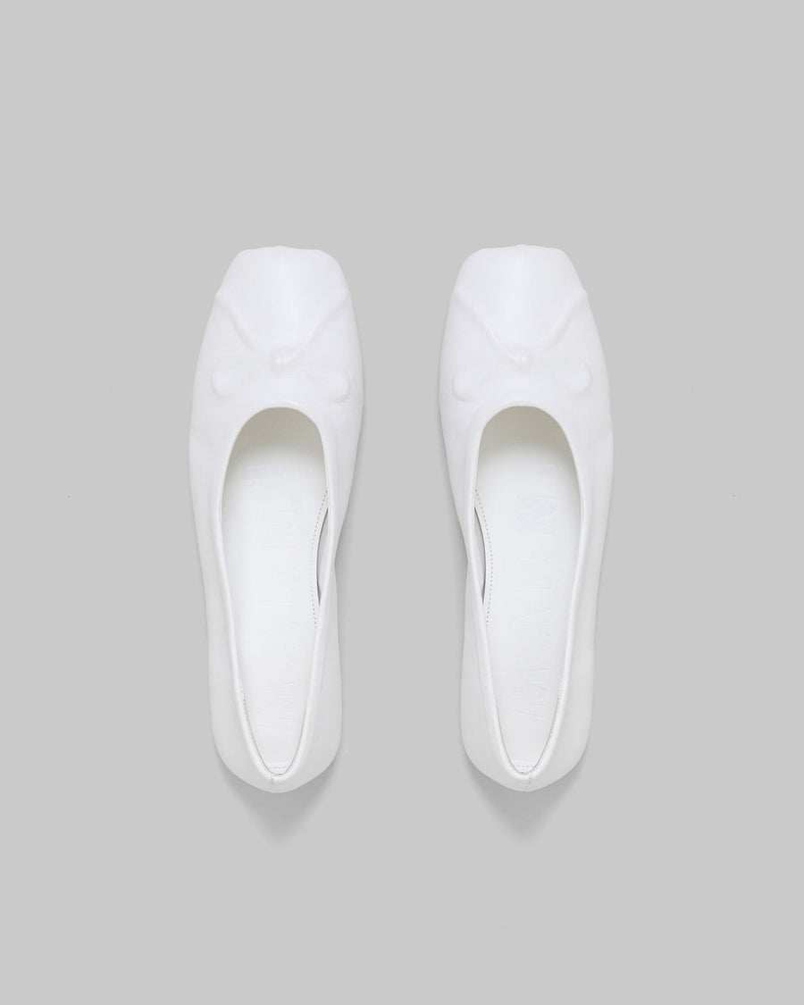 marni White Nappa Leather Seamless Little Bow Ballet Flat top