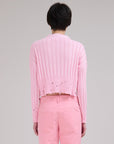 marni dishevelled rib cotton cardigan pink gummy on figure back