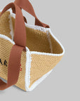 marni natural macrame sillo small shopper light brown yellow and white trim bag isolated above