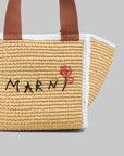 marni natural macrame sillo small shopper light brown yellow and white trim bag detail