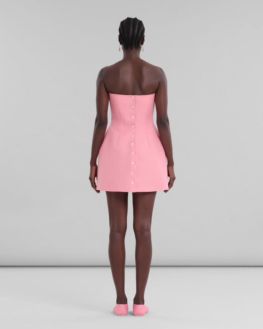 marni Pink Cady Strapless Mini Dress on figure back