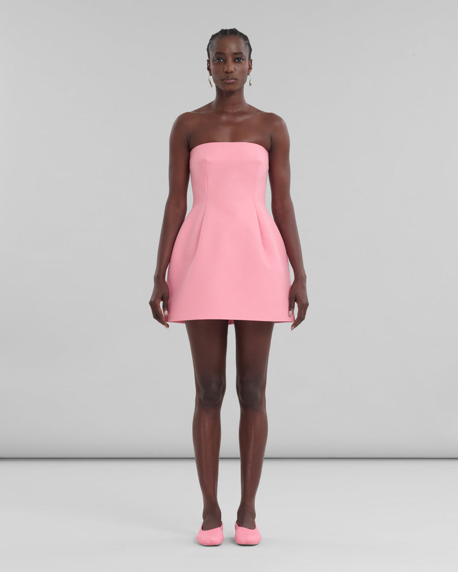 marni Pink Cady Strapless Mini Dress on figure front
