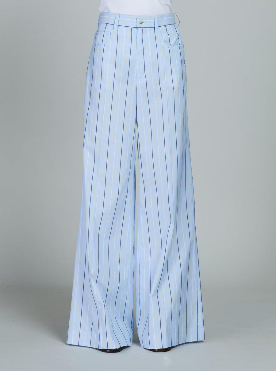 marni striped cotton poplin trouser blue on figure front