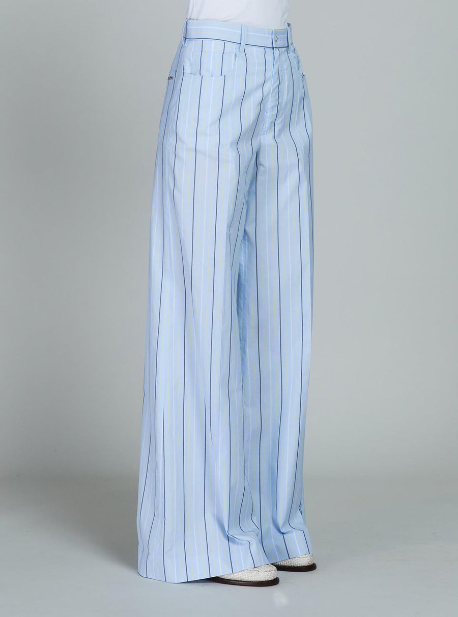 marni striped cotton poplin trouser blue on figure side