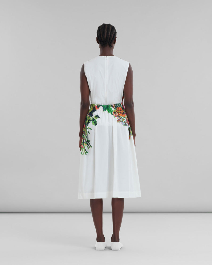 marni white poplin skirt with mystical bloom print white and colors skirt on figure back