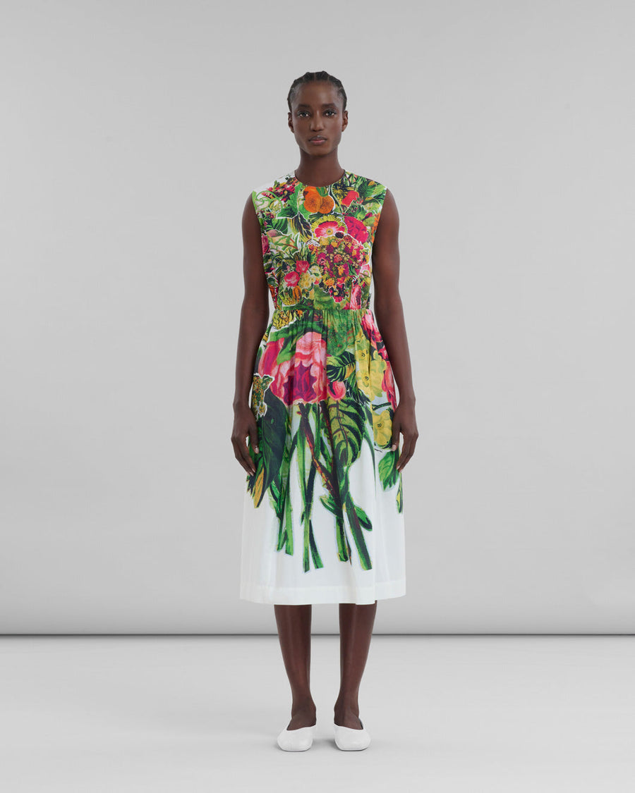 marni white poplin skirt with mystical bloom print white and colors skirt on figure front