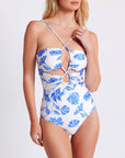 patbo nightflower lace up swimsuit blue front