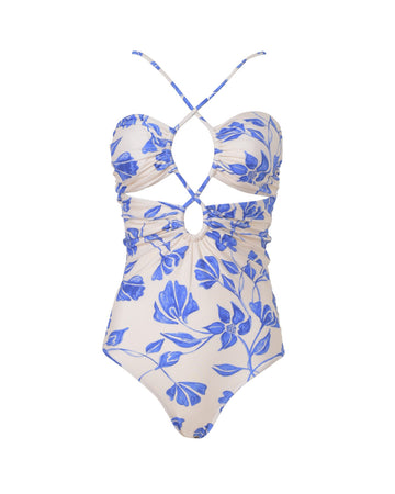 patbo nightflower lace up swimsuit blue front