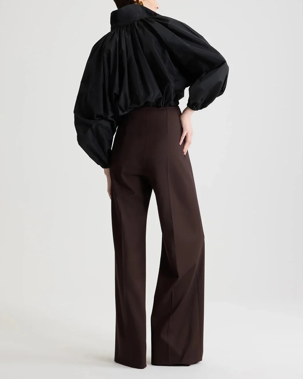 patou bubble blouse in recycled faille in black on model back