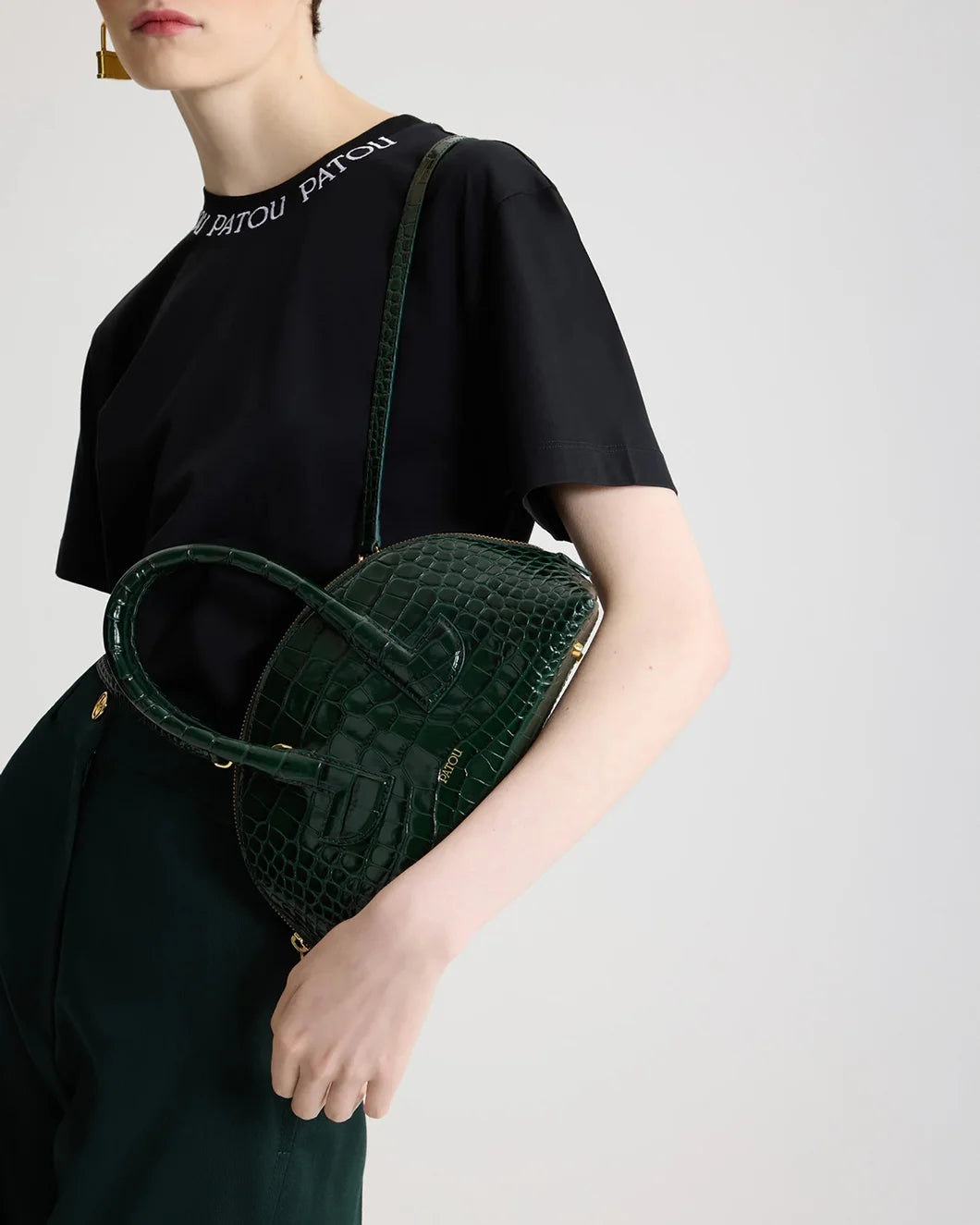 patou bowling bag garden green croc effect on figure