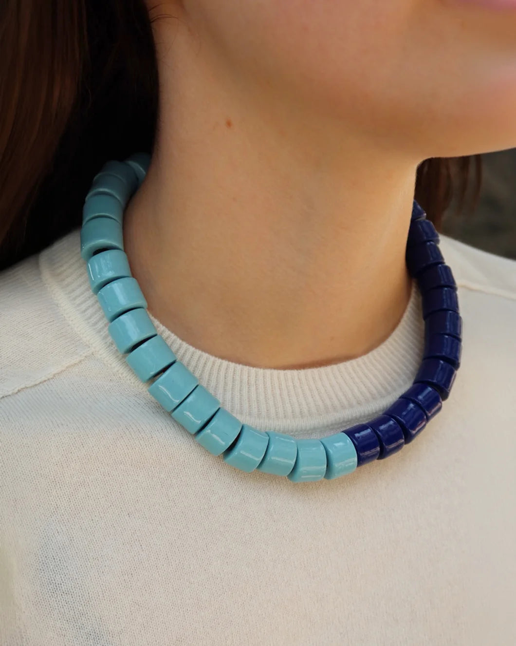 HER NEW TRIBE Pool & Space Split Candy Necklace on figure side