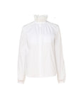 prune gold schmidt shirt with small lace ruffled collar white