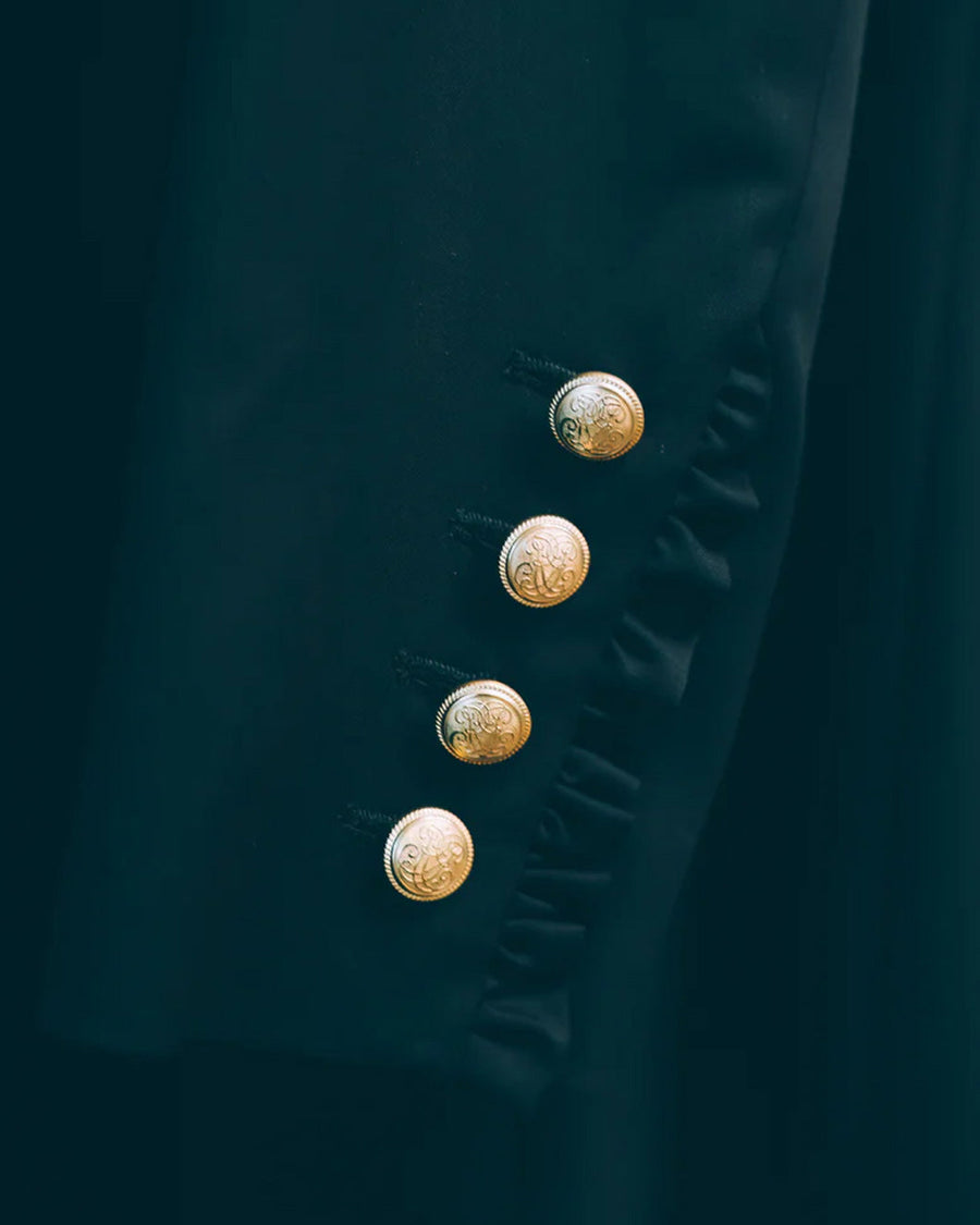 prune gold schmidt blazer oversize navy blazer with gold buttons navy blazer detail