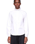 prune gold schmidt shirt with small lace ruffled collar white figure front