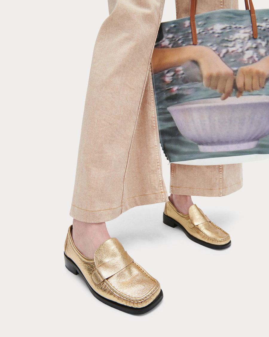 rachel comey annie loafer gold on figure side