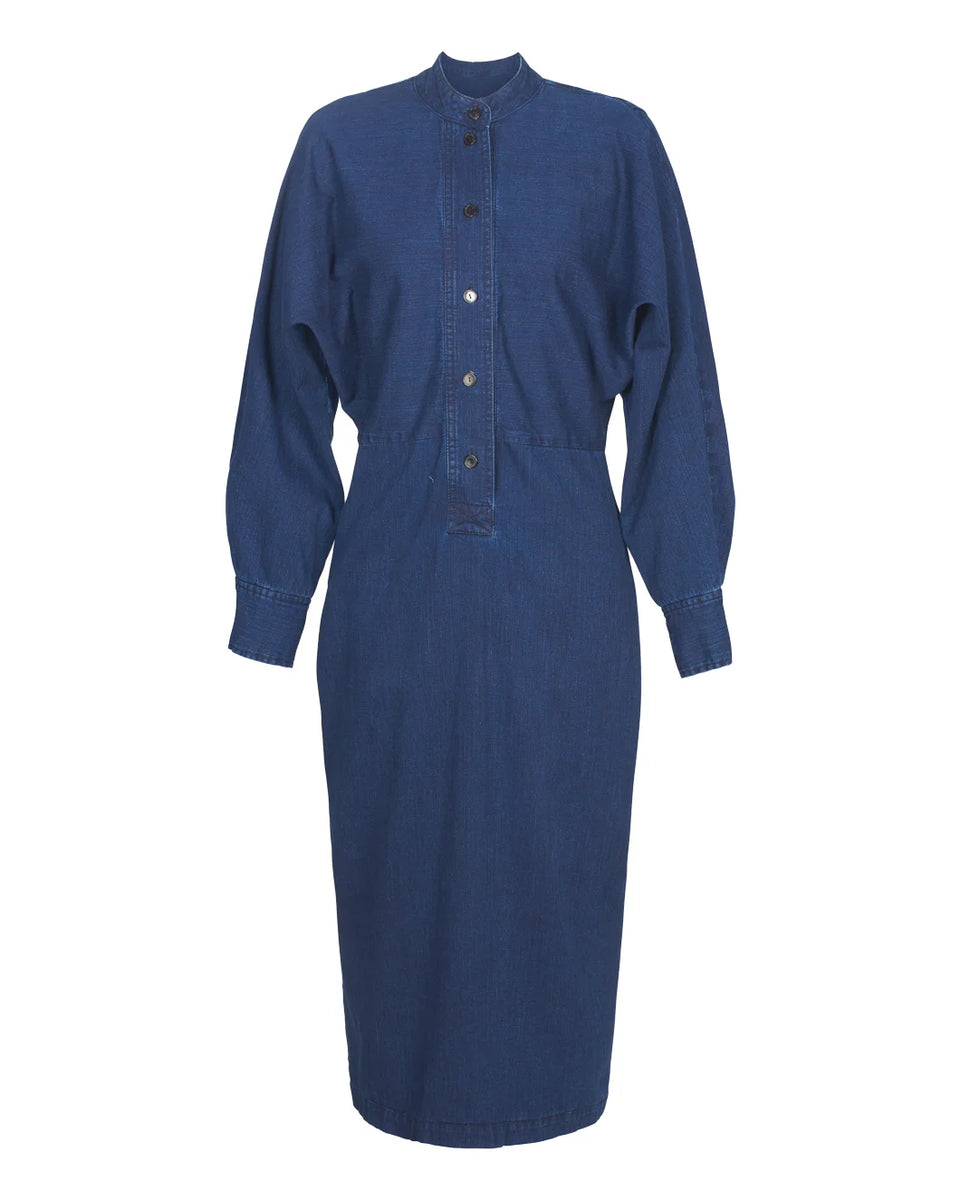 rachel comey denim dress Dare US 8 / Blue Back zip closure Side NumberSea-Simple Soft Satin V SM-D20114A-R Color:Coral Red