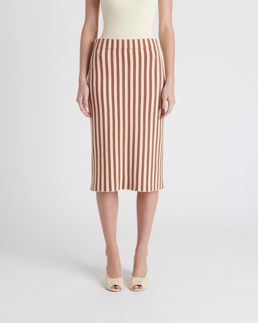 rachel comey kasey skirt brown cream skirt on figure front