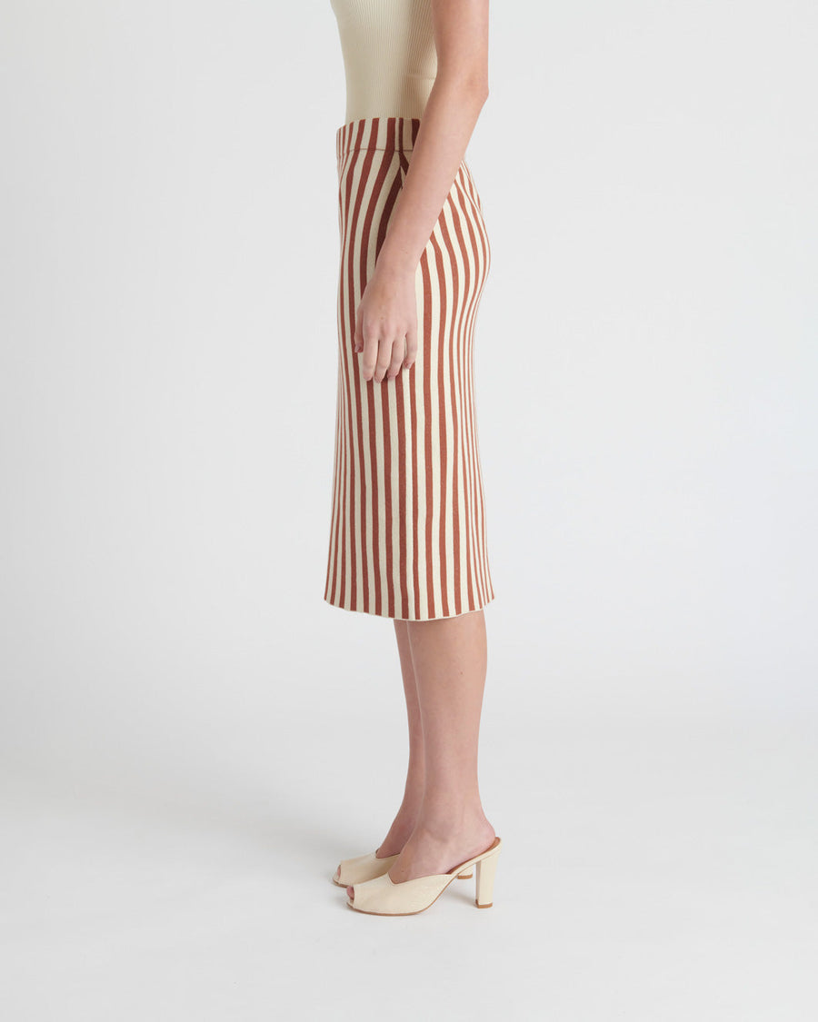 rachel comey kasey skirt brown cream skirt on figure side