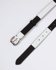 Rachel comey roller belt patchwork black and white belt isolated detail