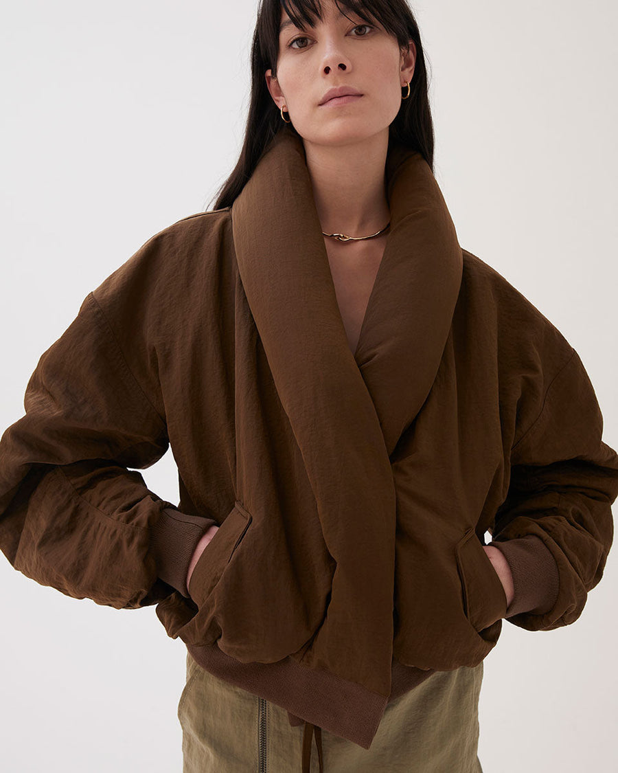 rejina pyo duvet jacket brown figure detail