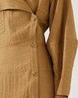 rejina pyo michaela dress caramel brown on figure sleeve detail