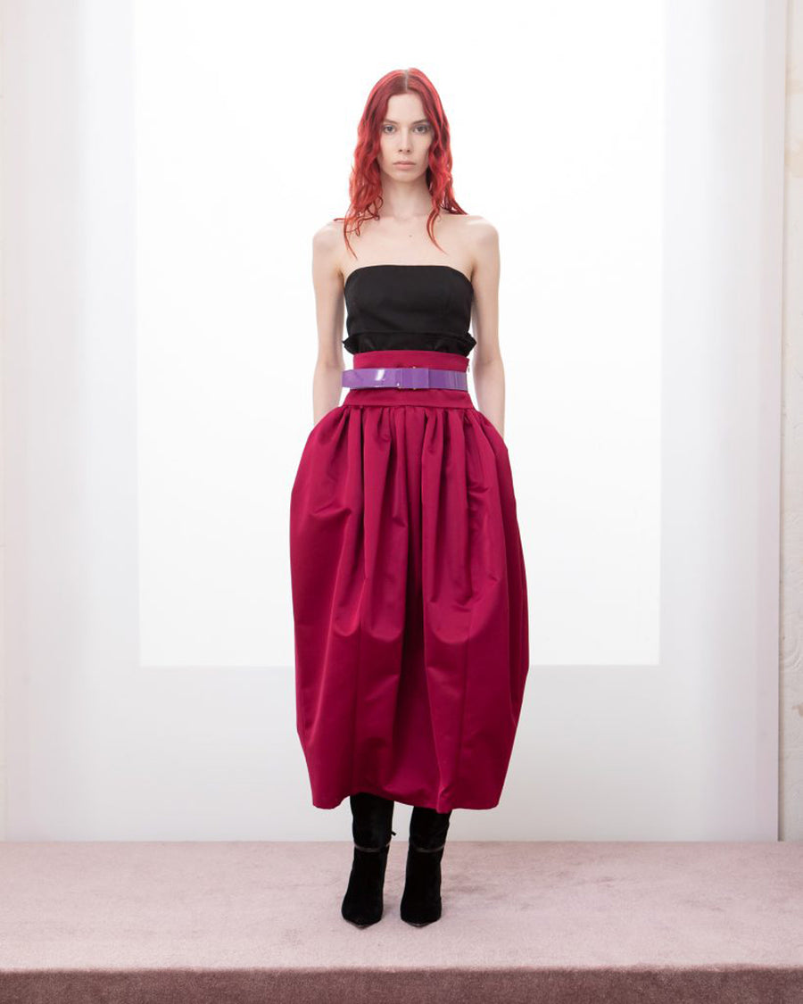 rochas belted midi skirt in duchesses red front