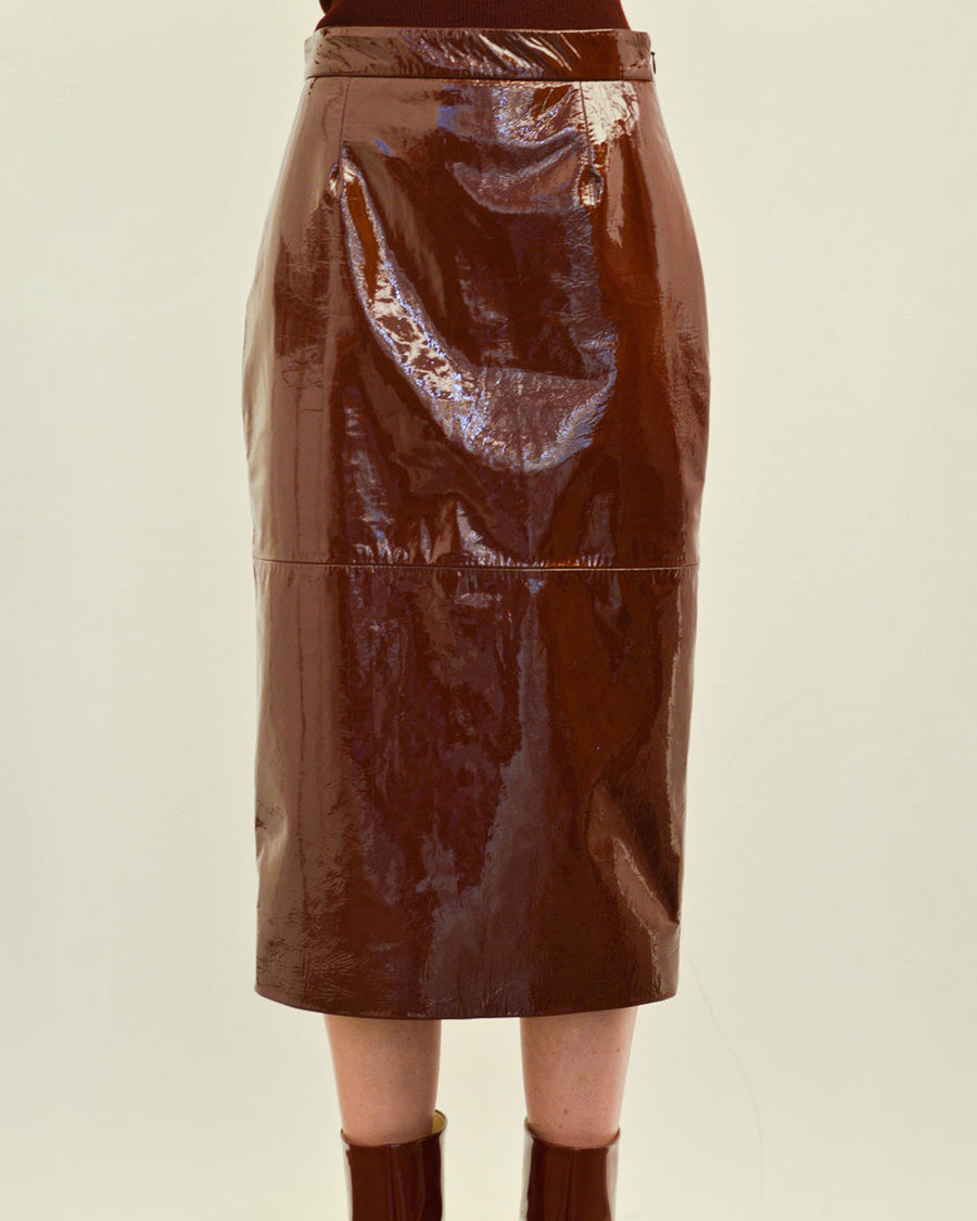 rochas midi skirt in patent leather dark red figure front