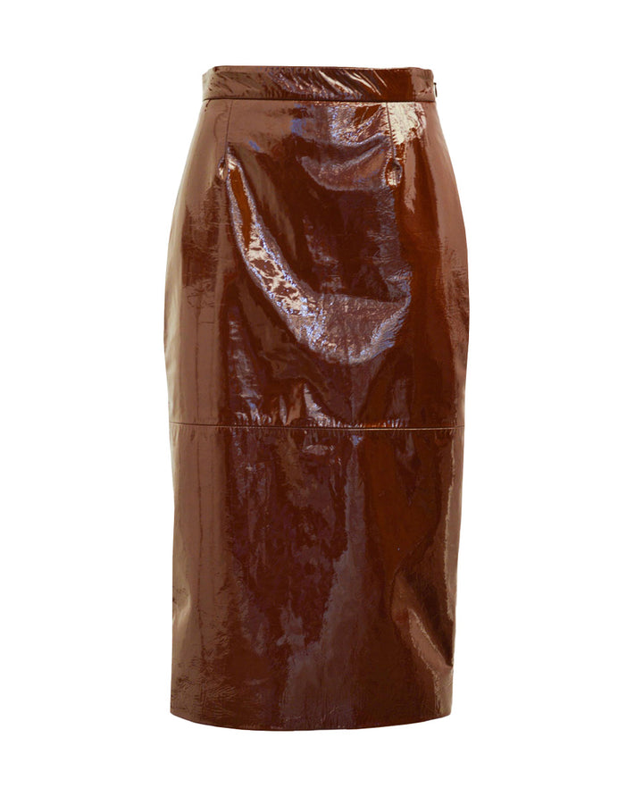 rochas midi skirt in patent leather dark red