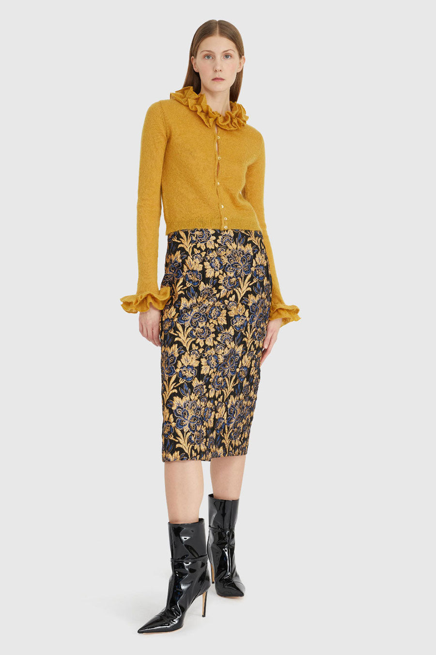 rochas pencil skirt in brocade figure front
