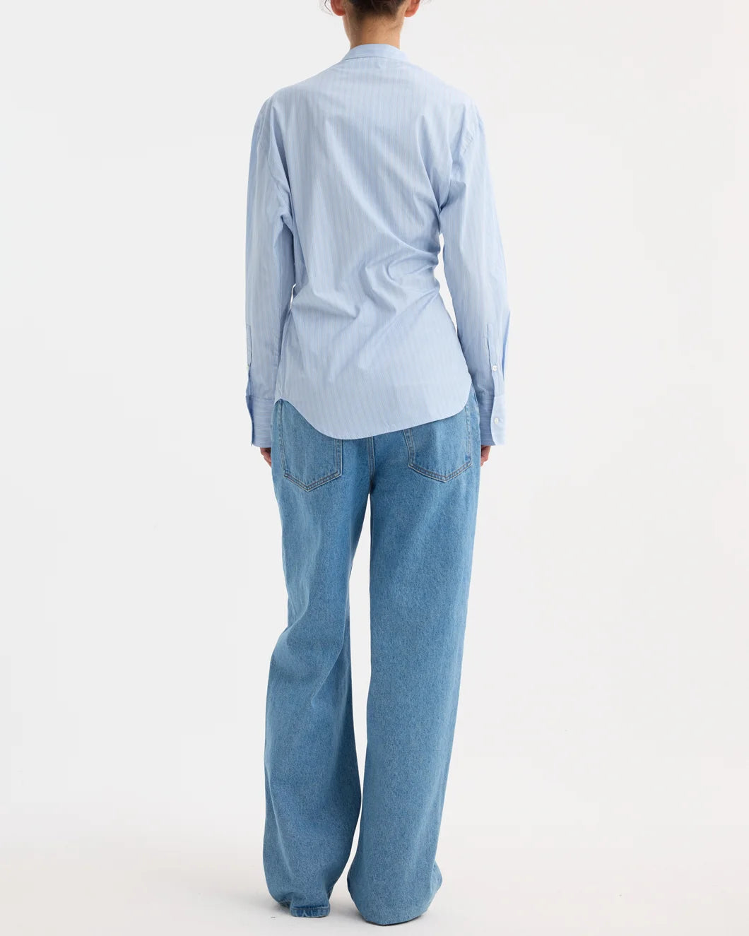 rohe overlap striped shirt fine blue stripe back