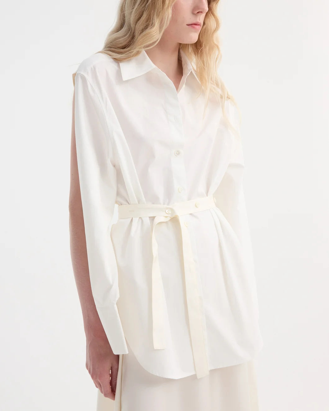 rohe poplin silk combined gilet dress optic white side detail