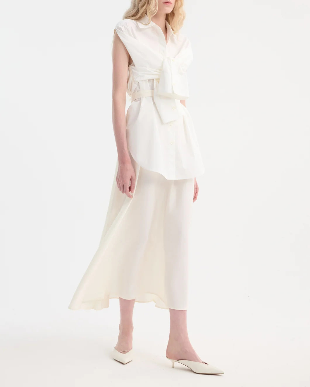 rohe poplin silk combined gilet dress optic white side