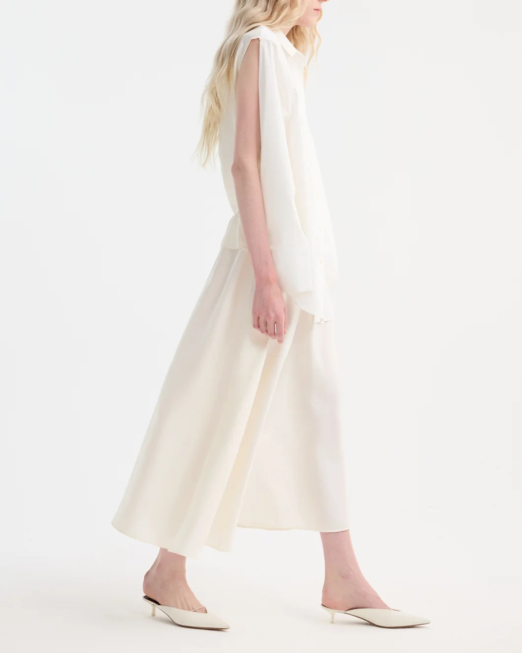 rohe poplin silk combined gilet dress optic white side