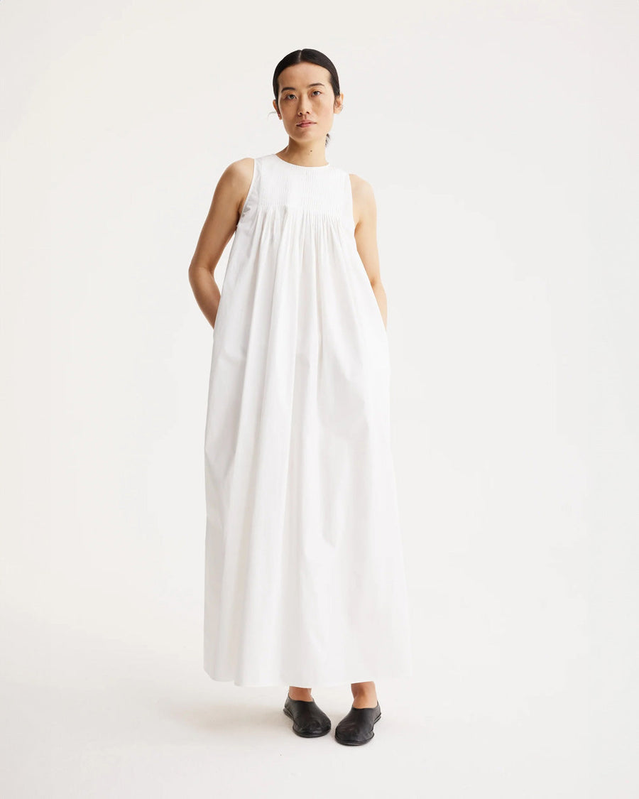 rohe Sleeveless Pleated A-Line Dress white on figure front