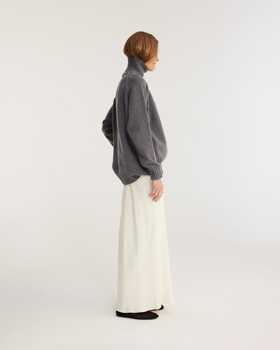 rohe long satin skirt cream off white skirt on figure side