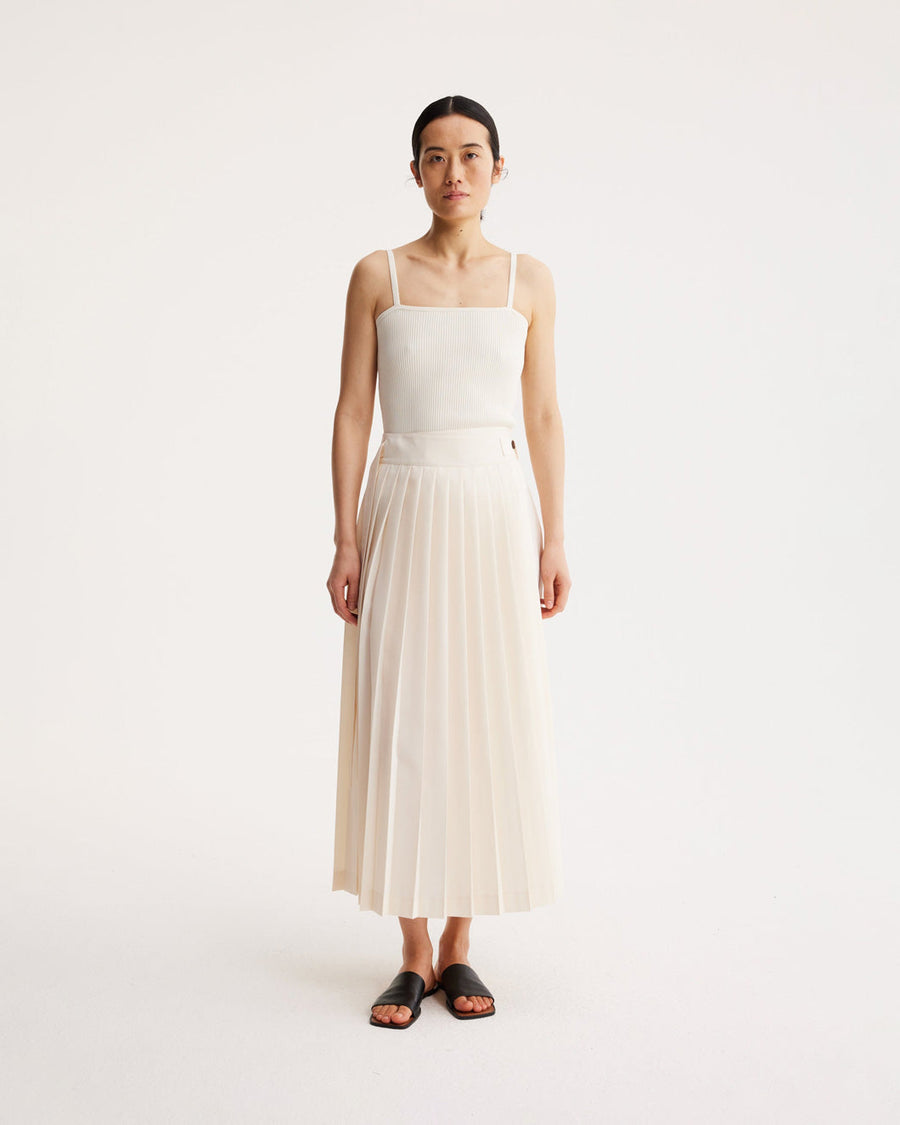 rohe plisse wrap skirt cream off white skirt on figure front