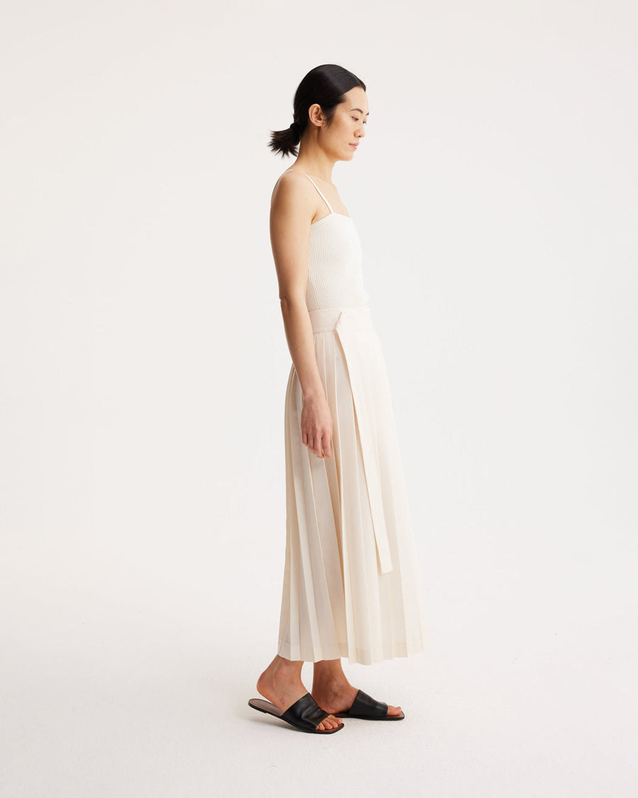 rohe plisse wrap skirt cream off white skirt on figure right side