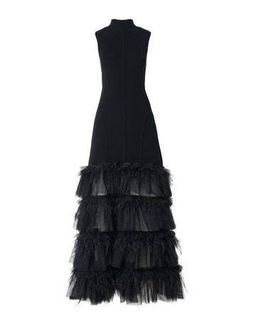 sea ny Misha Combo Knit Sleeveless Maxi Dress black on front