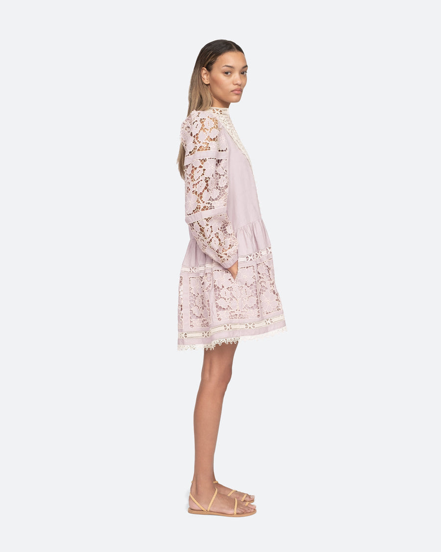 sea new york joah embroidery l slv tunic dress lilac dress on figure left side