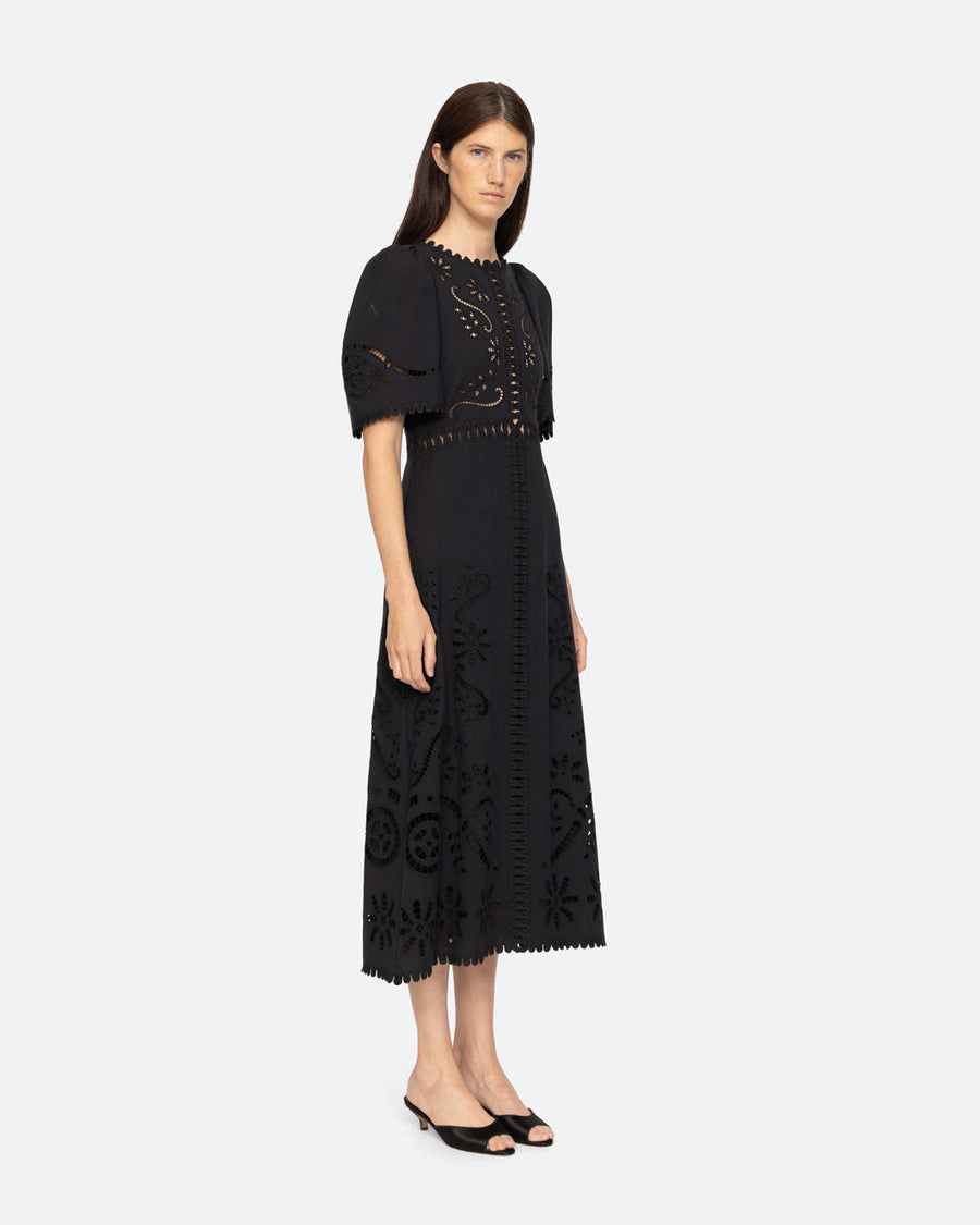     sea new york liat embroidary s slv dress black dress on figure right side