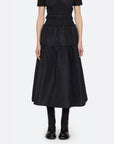 sea ny Diana Taffeta Smocked Midi Skirt black on figure front