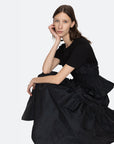 sea ny Diana Taffeta Smocked Midi Skirt black on figure side seated