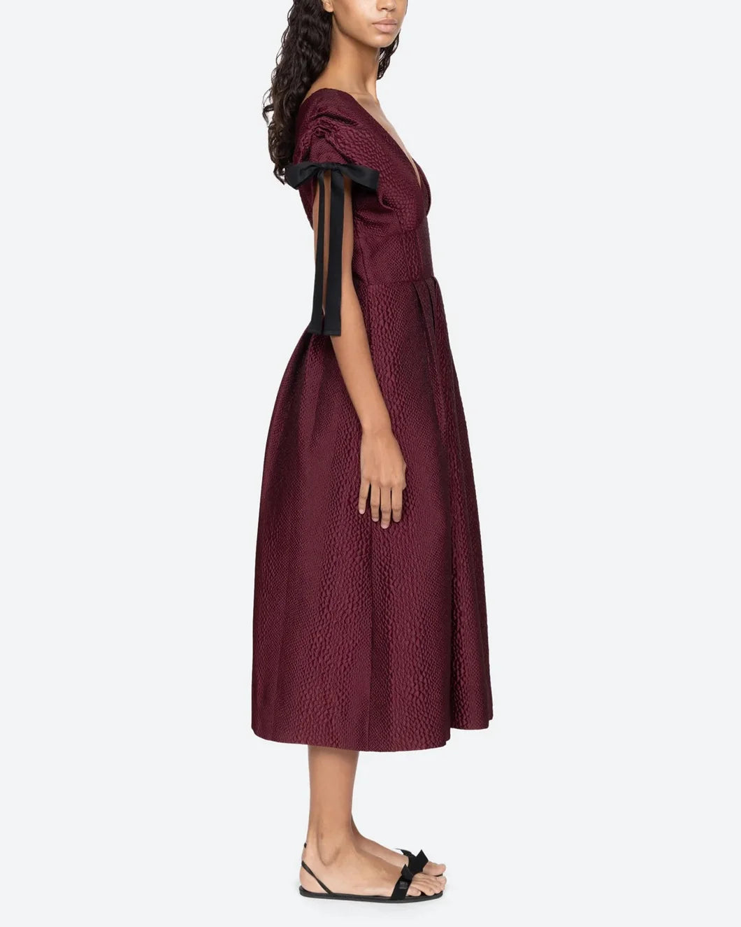 sea ny Fayetta Midi Dress embossed burgundy on model right side view