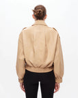 shoreditch ski club rhian leather bomber jacket tan figure back