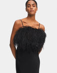 sleeper boheme feather trimmed ecovero satin top black  froint