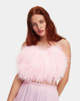 sleeper boheme feather trimmed ecovero satin top pink detail